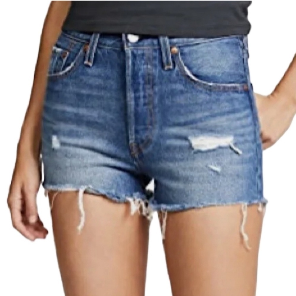 Paige Daryn Distressed Cut Off Denim Shorts